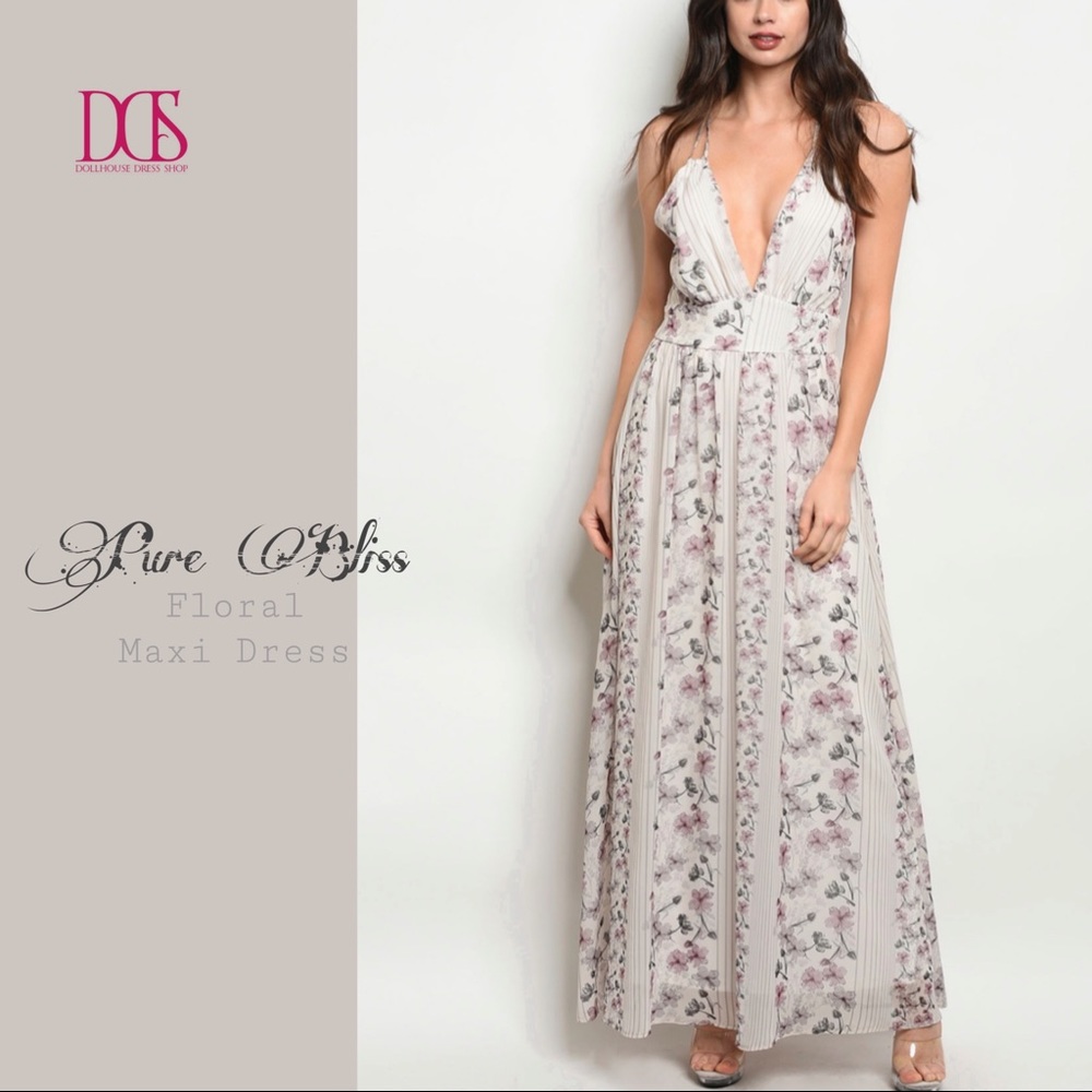 5 ⭐️ Pure Bliss - Ivory Floral Print Maxi Dress
